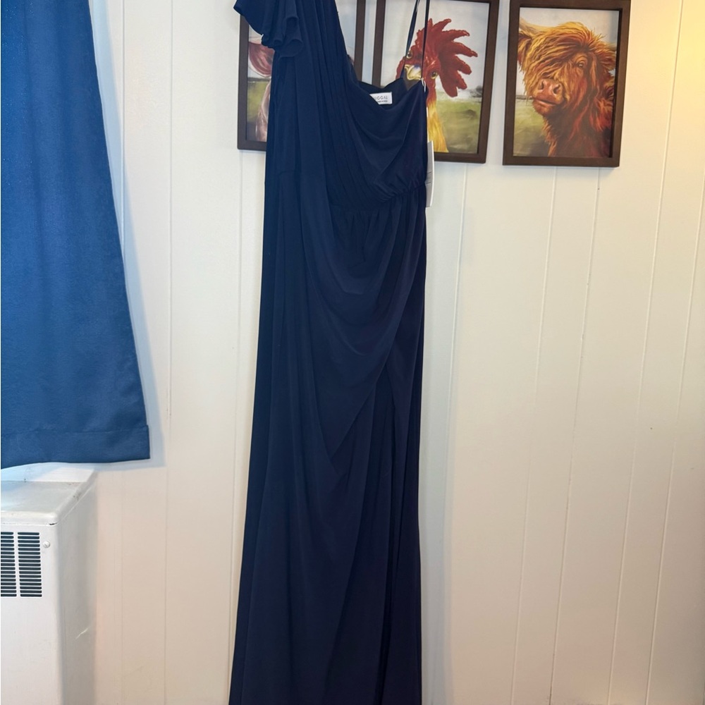 Mac Duggal One Shoulder Navy Dress